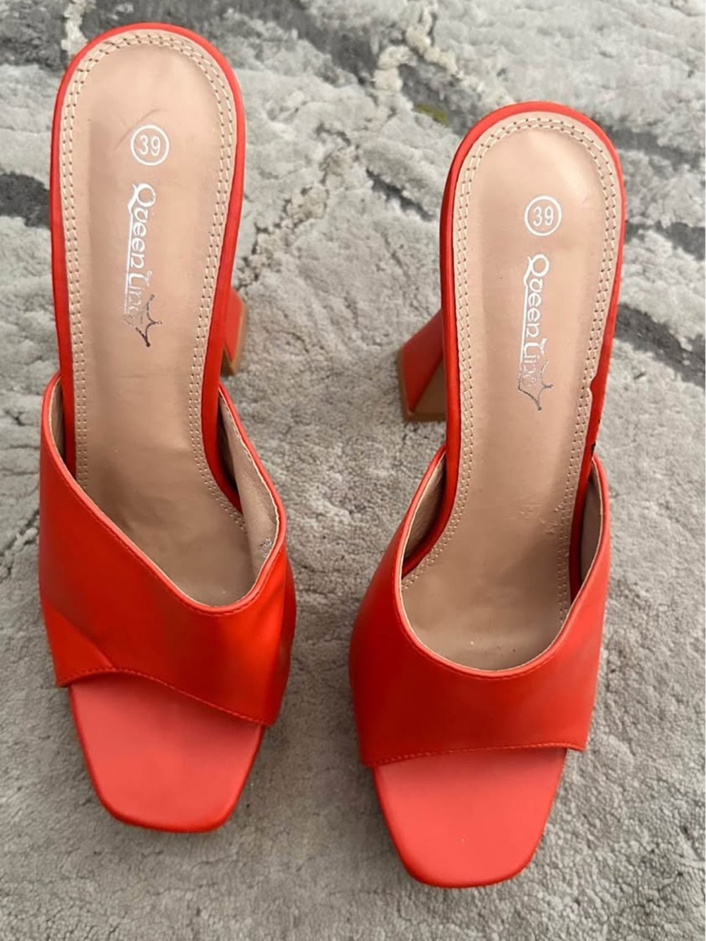 Red Block Heel Slide Sandals